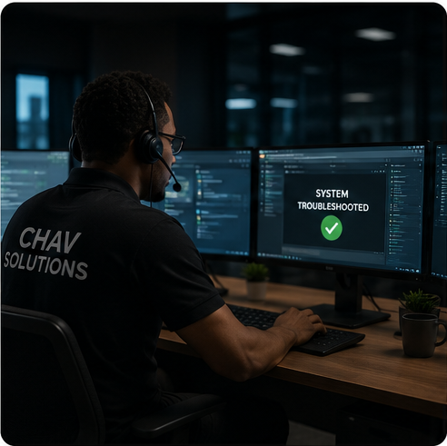 Chav Solutions technician troubleshooting business IT systems